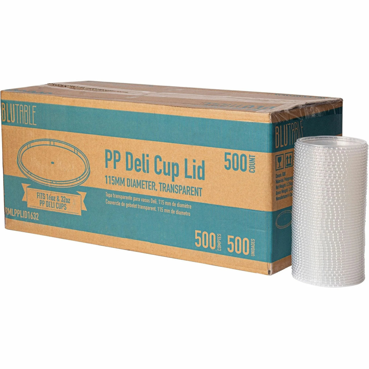 BluTable Round Deli Tub Container Lids - Clear Polypropylene - 500/Carton - Food Storage