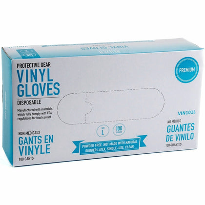 BLUZEN Powder-Free Vinyl Gloves - 4 mil Thickness - Large Size - Clear - Comfortable - 100/Box - 10 / Carton - General