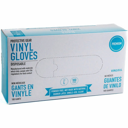 BLUZEN Powder-Free Vinyl Gloves - 4 mil Thickness - Large Size - Clear - Comfortable - 100/Box - 10 / Carton - General