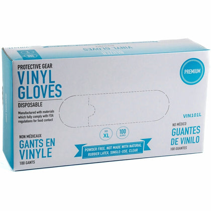 BLUZEN Powder-Free Vinyl Gloves - 4 mil Thickness - X-Large Size - Clear - Comfortable - 100/Box - 10 / Carton