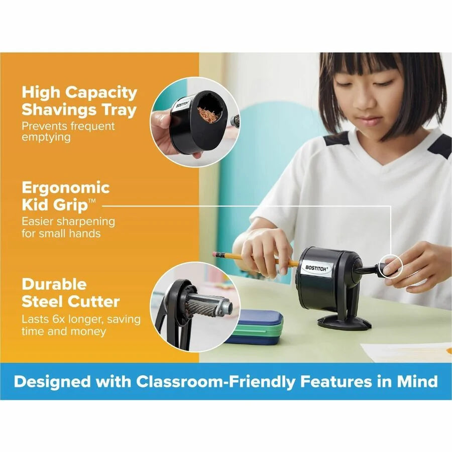 Bostitch Antimicrobial Pencil Sharpener: Wall/Table Mountable 8 Holes Metal Black - Basic Supplies