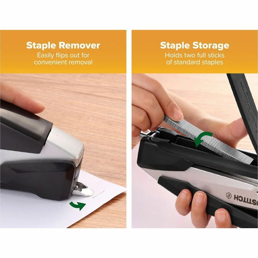 Bostitch InPower Antimicrobial Desktop Stapler - Staples 28 Sheets - Silver/Black - Staplers