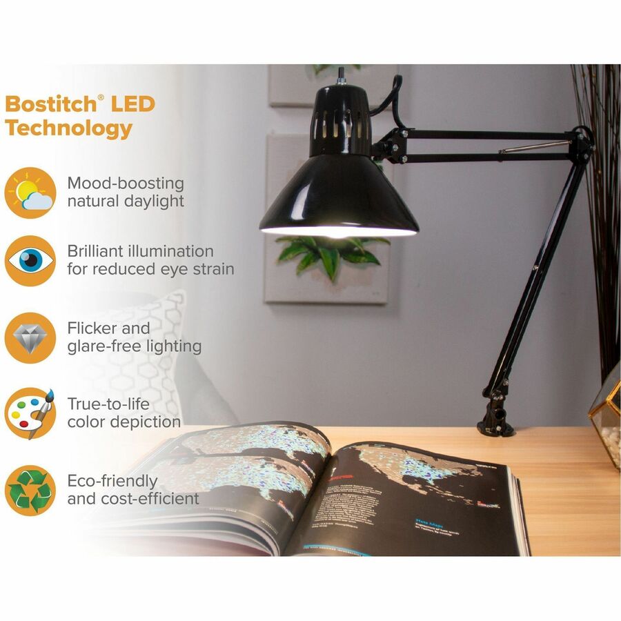 Bostitch Swing Arm Desk Lamp with Clamp, Black - Alternate-Image2