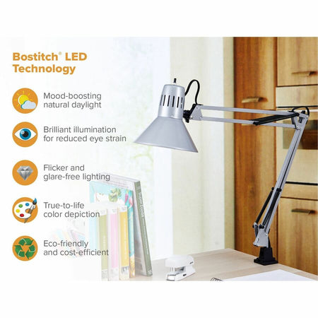 Bostitch Swing Arm Desk Lamp with Clamp, Silver - Alternate-Image3