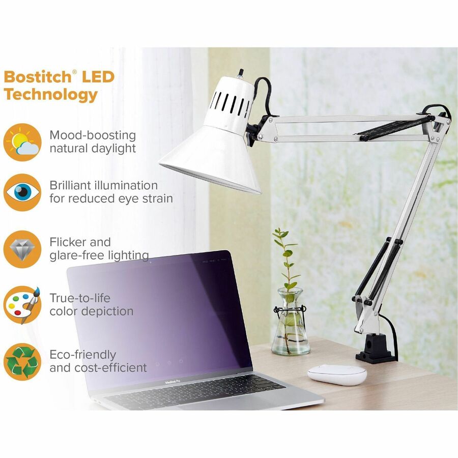 Bostitch Swing Arm Desk Lamp with Clamp, White - Alternate-Image3