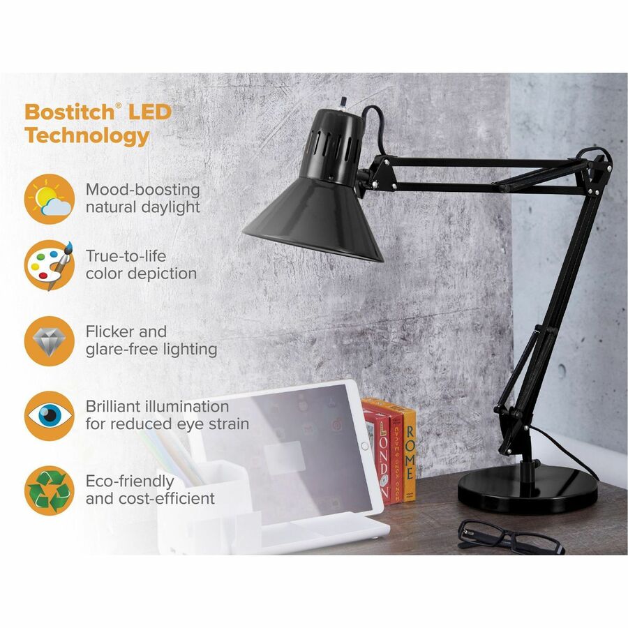 Bostitch Swing Arm Desk Lamp with Weighted Base, Black - Alternate-Image2