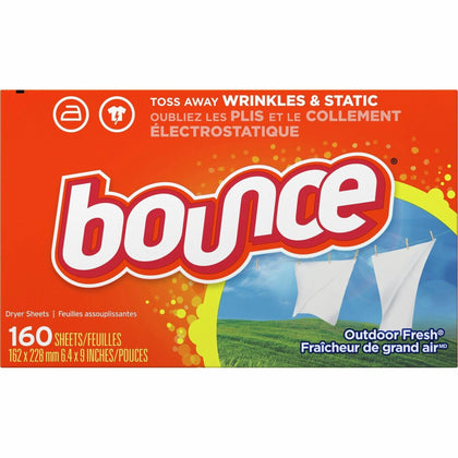 Bounce Dryer Sheets: Outdoor Fresh Scent - 160 Sheets - Orange Box - Laundry Cleaning & Supplies