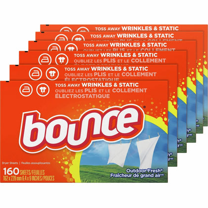 Bounce Dryer Sheets: Outdoor Fresh Scent - Orange - 160 Sheets - 6 Cartons - Laundry Cleaning & Supplies