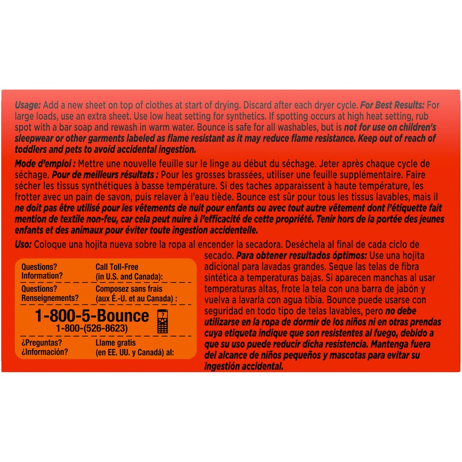Bounce Outdoor Fresh Fabric Softener Dryer Sheets - Rear