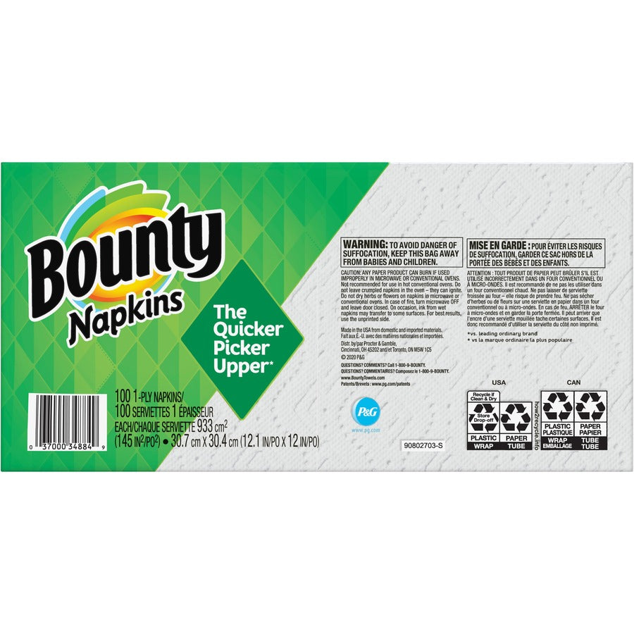 Bounty Quilted Napkins - 1 Ply - 12.10’’ Width x 12’’ Length - White - Paper - 100/Pack - 20 / Carton