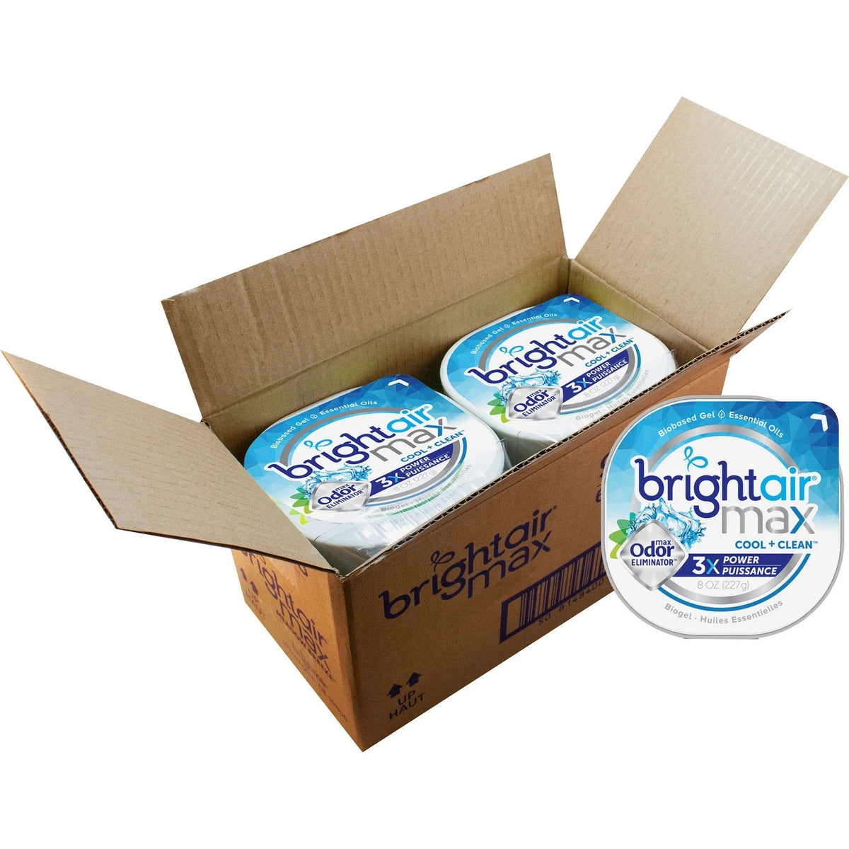 Bright Air Max Scented Gel Odor Eliminator - Cool Clean - 8 oz - 6/Carton - Freshener Dispensers