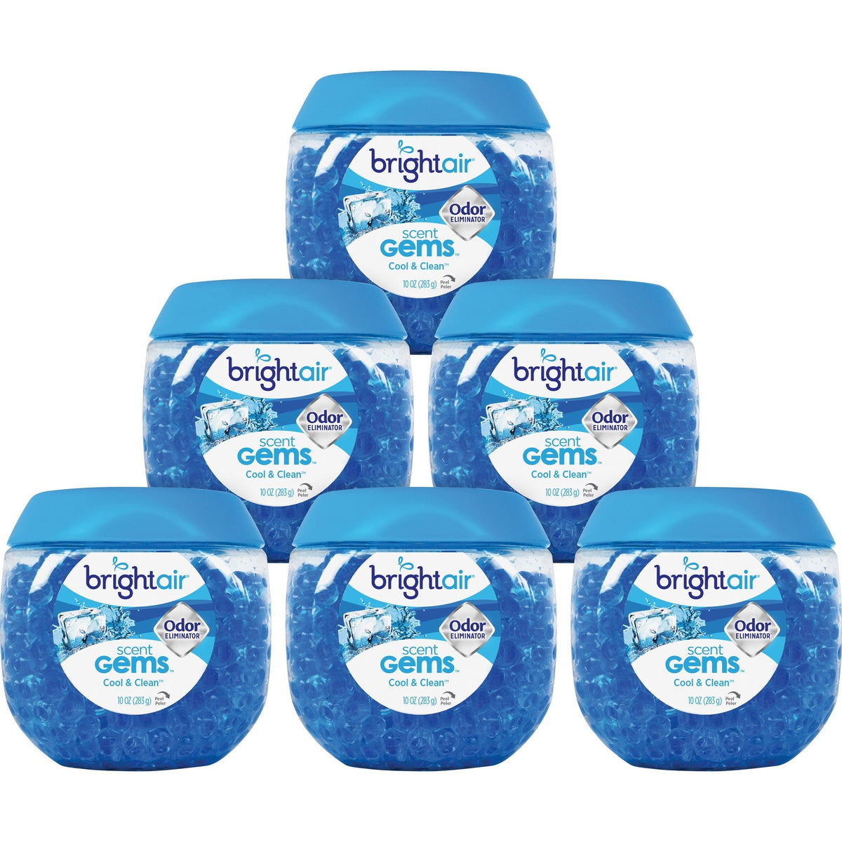 Bright Air Scent Gems Odor Eliminator - Beads - 10 oz - Cool Clean - 45 Day - 6 / Carton - Fresheners