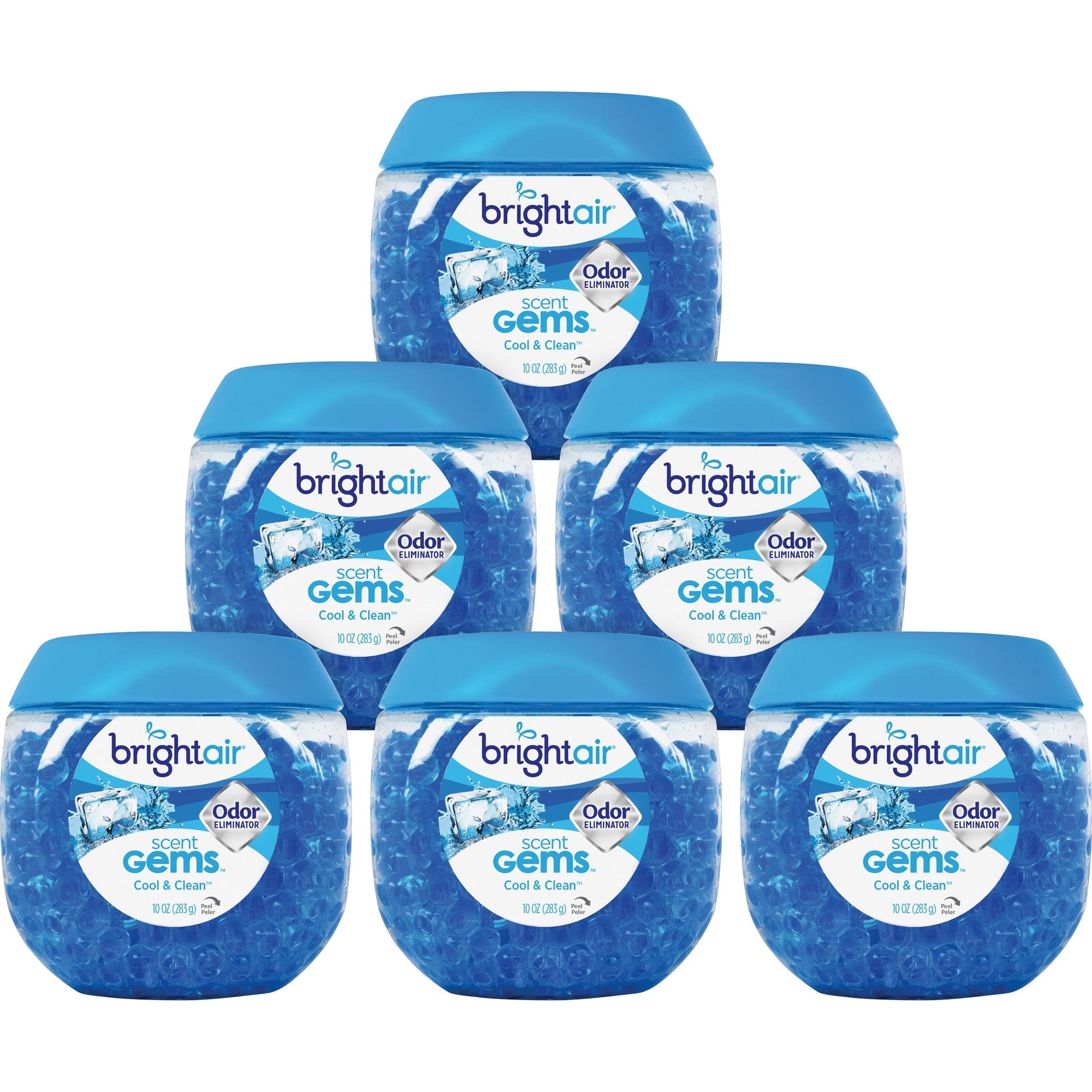 Bright Air Scent Gems Odor Eliminator - Beads - 10 oz - Cool Clean - 45 Day - 6 / Carton - Fresheners