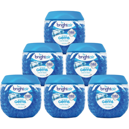 Bright Air Scent Gems Odor Eliminator - Beads - 10 oz - Cool Clean - 45 Day - 6 / Carton - Fresheners