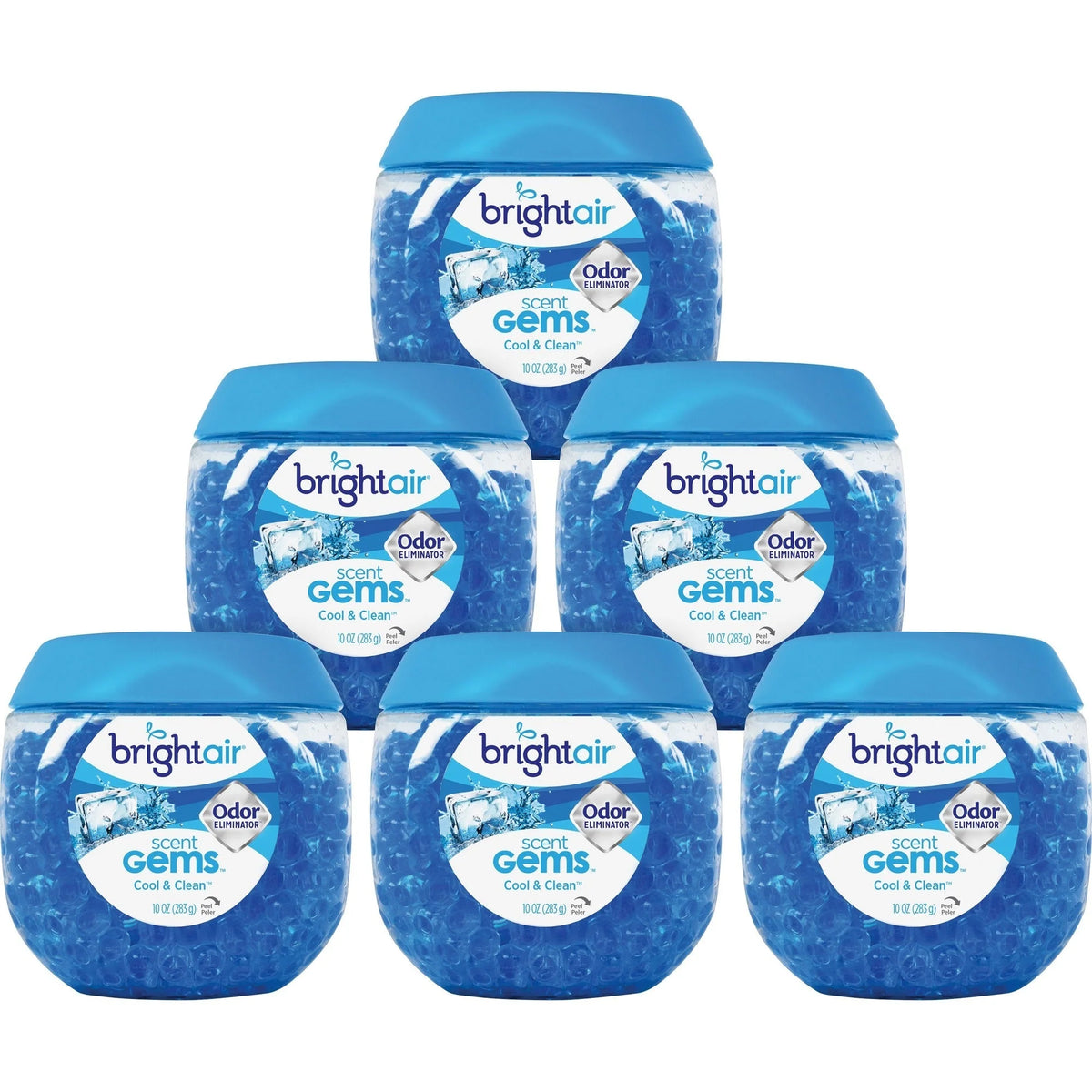 Bright Air Scent Gems Odor Eliminator - Beads - 10 oz - Cool Clean - 45 Day - 6 / Carton - Fresheners