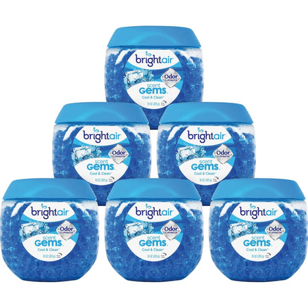 Bright Air Scent Gems Odor Eliminator - Beads - 10 oz - Cool Clean - 45 Day - 6 / Carton - Fresheners