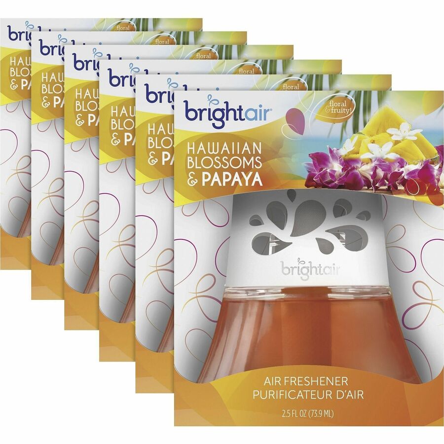 Bright Air Scented Oil Freshener - 2.5 fl oz (0.1 quart) - Hawaiian Blossom Papaya - 45 Day - Long Lasting - 6 / Carton