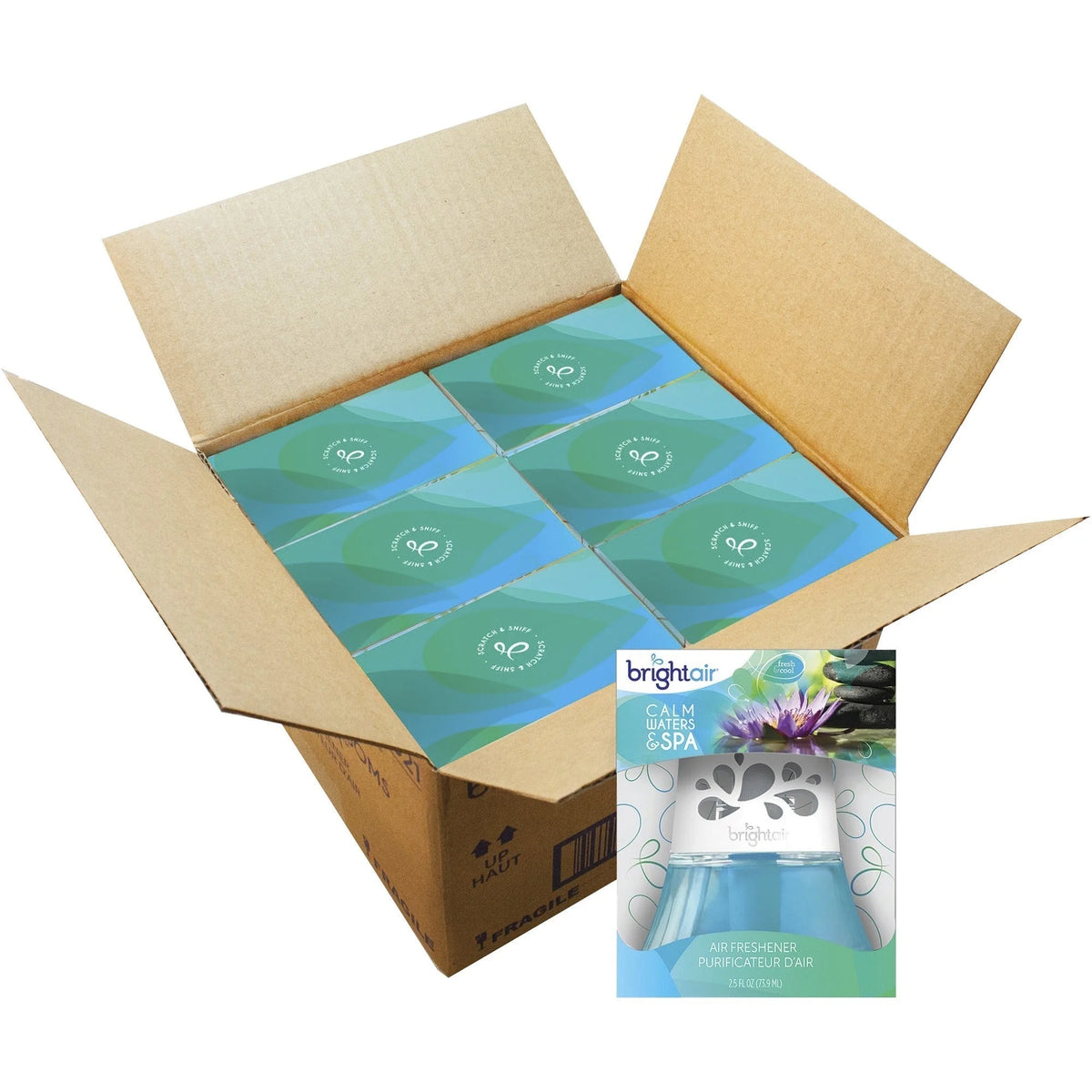 Bright Air Scented Oil Freshener: Calm Water Spa Scent - 2.5 fl oz - 45 Day - 6/Carton - Fresheners