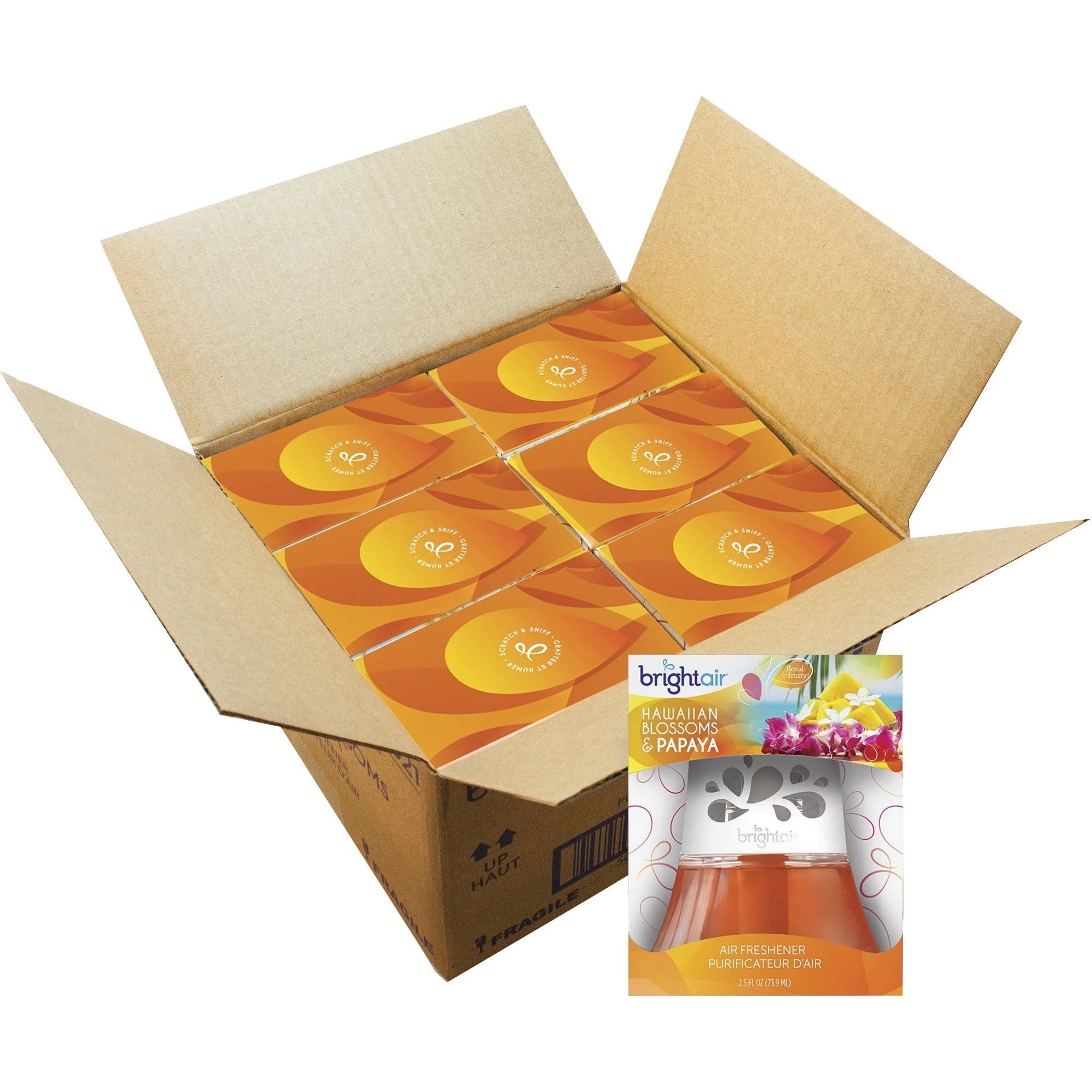 Bright Air Scented Oil Freshener: Hawaiian Blossom & Papaya - Long Lasting - 6/Carton - Fresheners