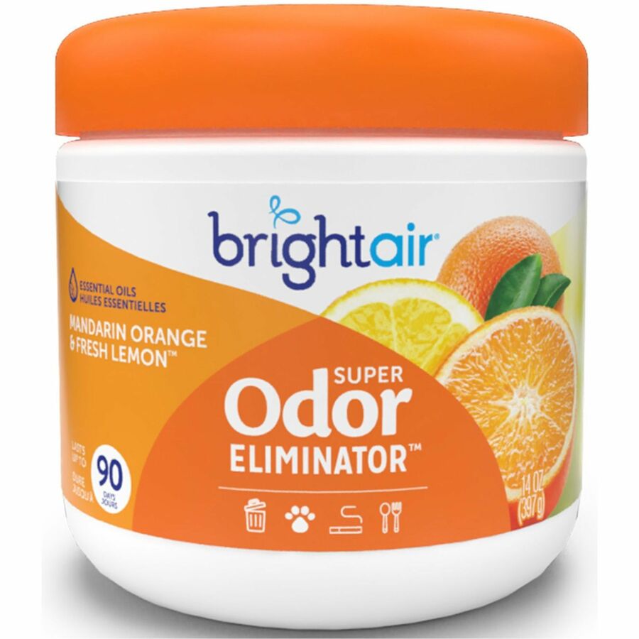 Bright Air Super Odor Eliminator Freshener - Gel - 14 fl oz (0.4 quart) - Fresh Lemon Mandarin Orange - 60 Day - 6