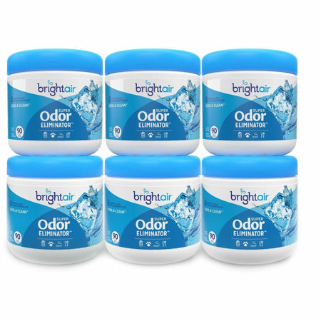 Bright Air Super Odor Eliminator Freshener - Gel - 450 ft² - 14 fl oz (0.4 quart) - Cool Clean - 60 Day - 6 / Carton