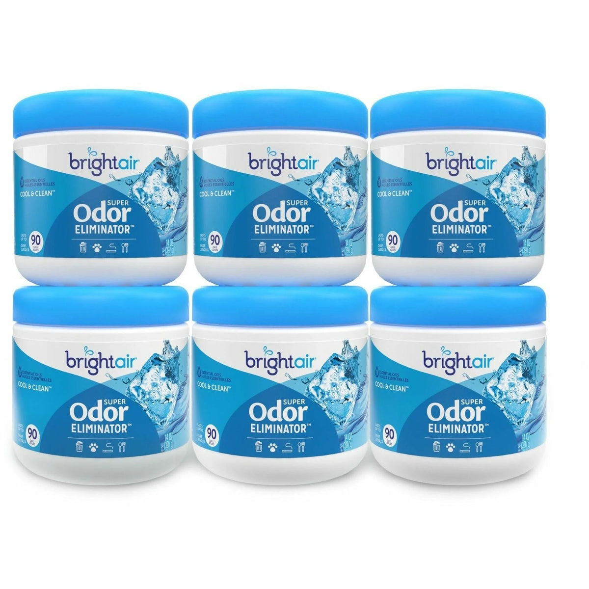 Bright Air Super Odor Eliminator Gel: Cool Clean Scent - 14 fl oz - 60 Day - 6/Carton - Fresheners