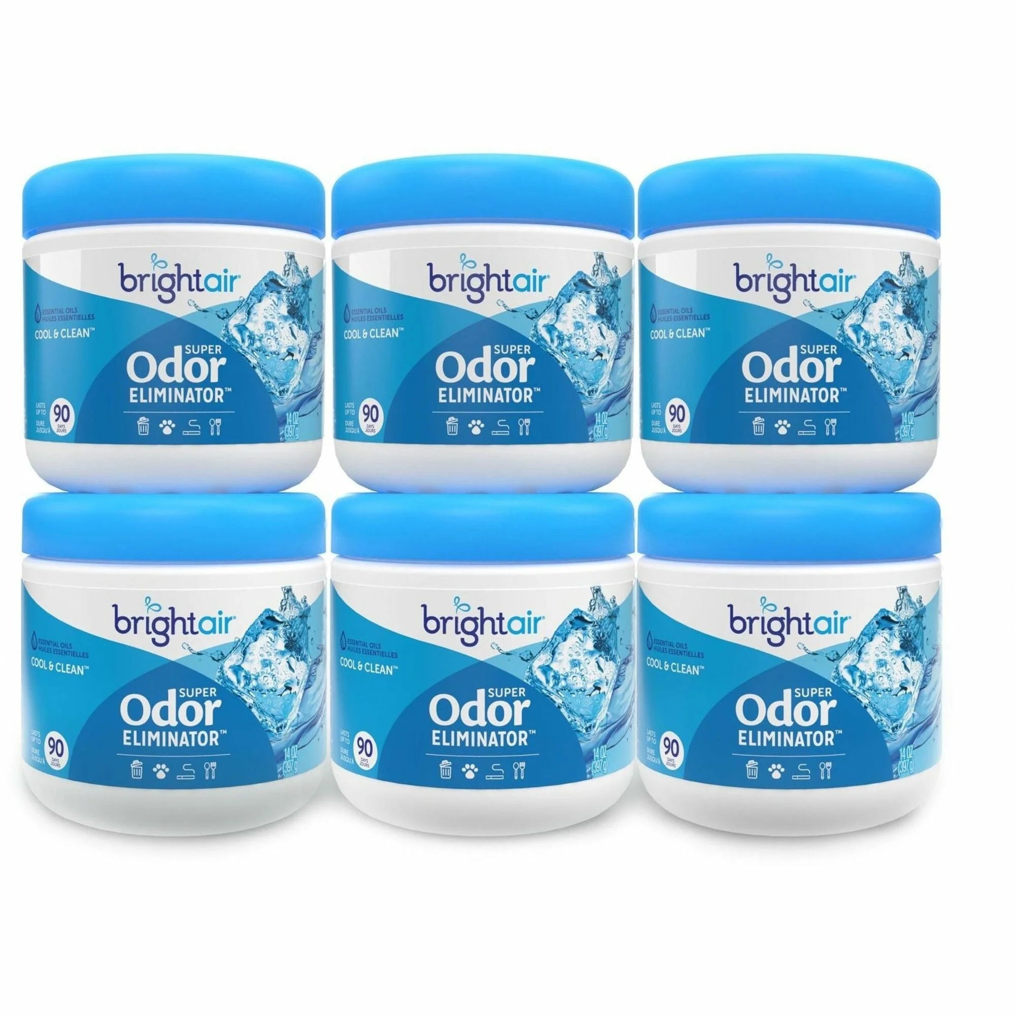 Bright Air Super Odor Eliminator Gel: Cool Clean Scent - 14 fl oz - 60 Day - 6/Carton - Fresheners