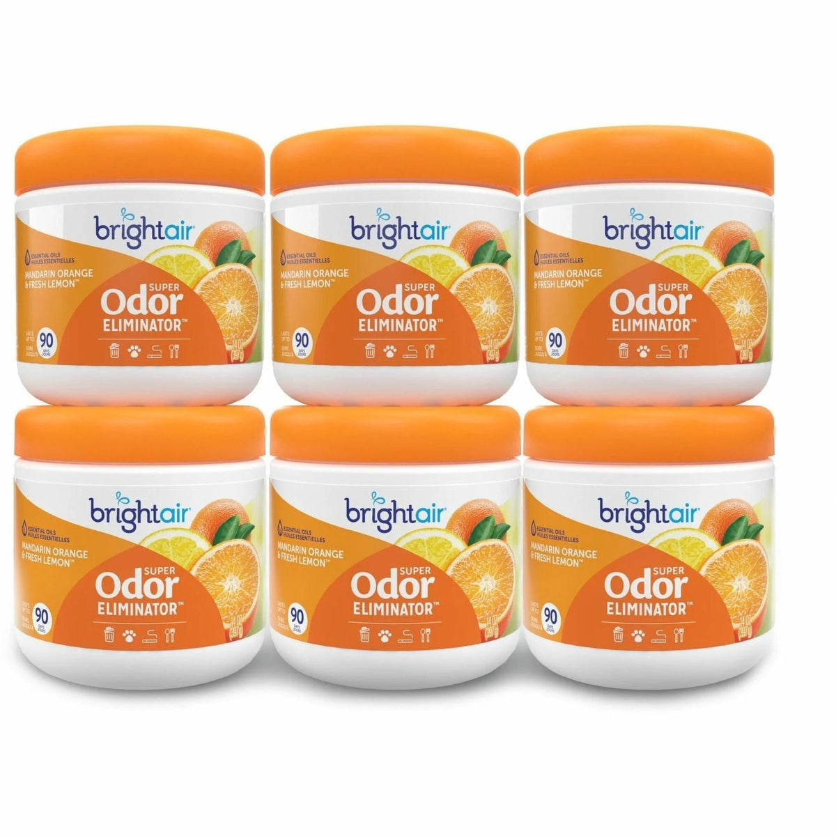 Bright Air Super Odor Eliminator Gel: Fresh Lemon & Mandarin Orange - 60 Day - 6/Carton - Fresheners