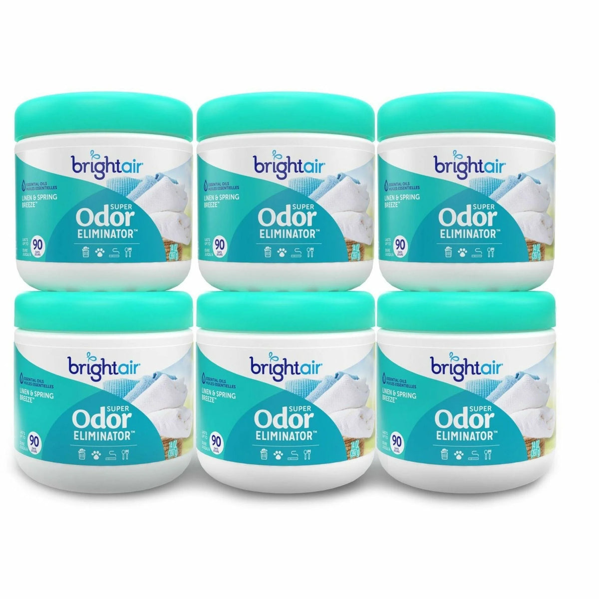 Bright Air Super Odor Eliminator: Linen & Spring Breeze - 14 fl oz - 90 Day - 6/Carton - Fresheners