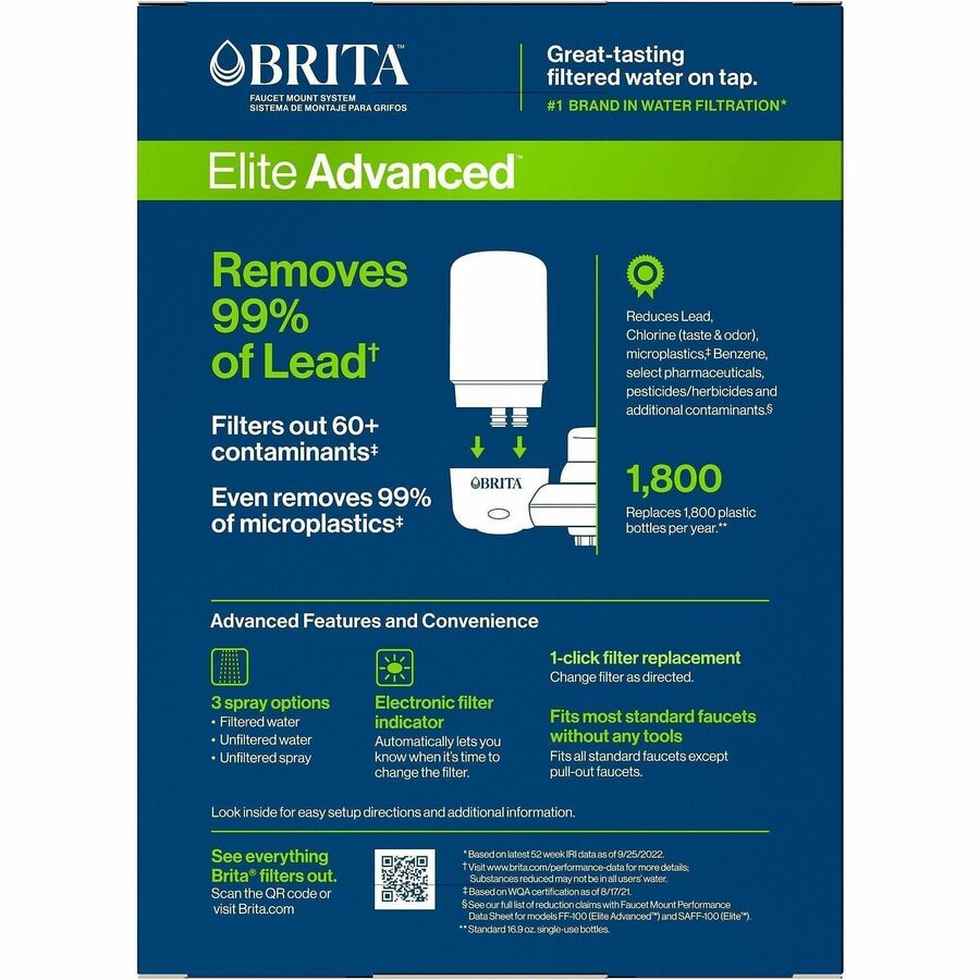 Brita Faucet Mount System with Elite Advanced Replacement Filter - 100 gal Life (Water Capacity) - 216 / Bundle - Water