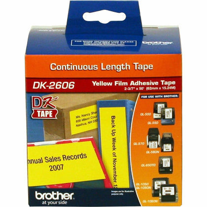 Brother Continuous Length Film Tape - Yellow Direct Thermal - 1 Roll - Label Maker Supplies