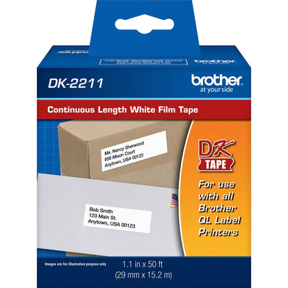 Brother DK Continuous Length White Film Tape - 1.14’’ x 50 ft - Removable Adhesive - Label Maker Supplies