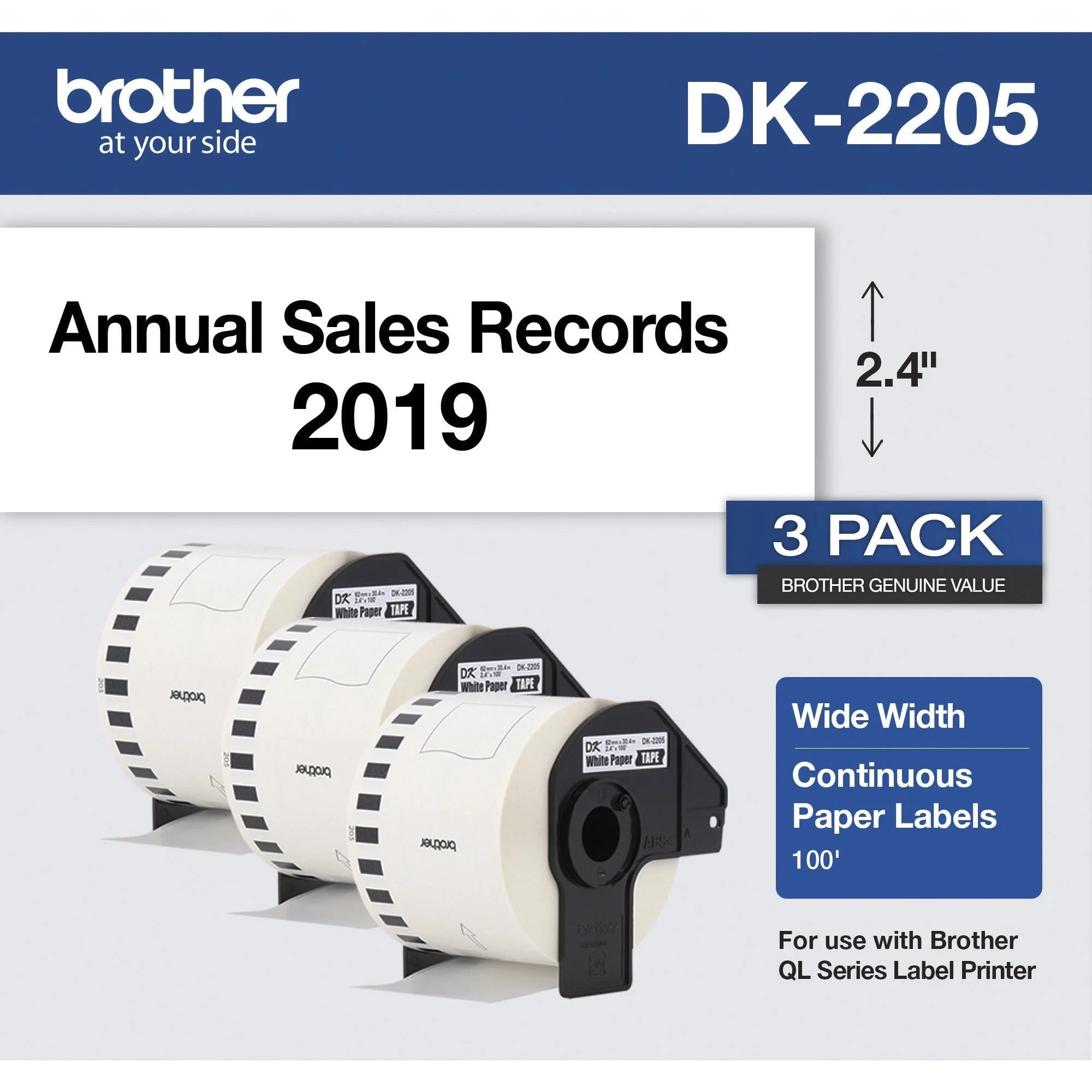 Brother DK Multipurpose Label: 2 2/5’’ Width Black on White 3/Roll - Label Tapes & Maker Labels