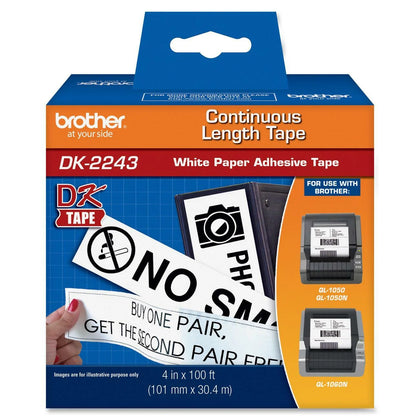 Brother DK2243 Paper Labels: 4’’ White Thermal - 1 Box - Label Maker Supplies