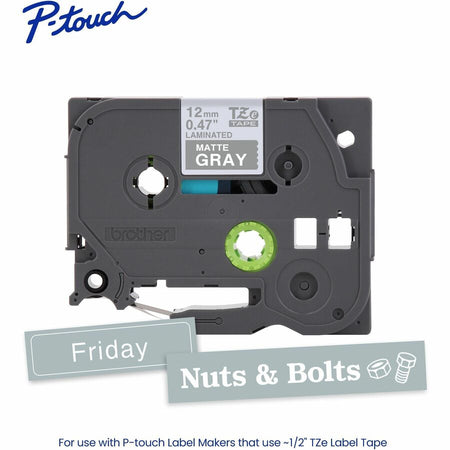 Brother Genuine P-touch TZeML35 WHT on GRY Label Tape, Premium Matte Laminated, 12mmX8m - Alternate-Image1