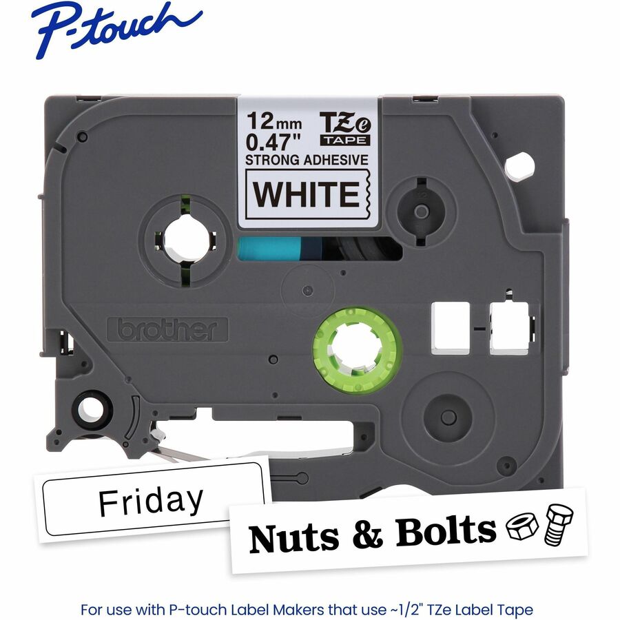 Brother Genuine P-touch TZeS231 BK on WHT Label Tape, Strong Adhesive Lam., 12mmX8m - Alternate-Image1