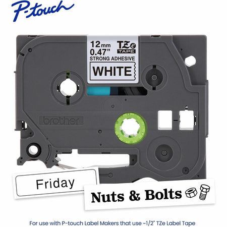 Brother Genuine P-touch TZeS231 BK on WHT Label Tape, Strong Adhesive Lam., 12mmX8m - Alternate-Image1