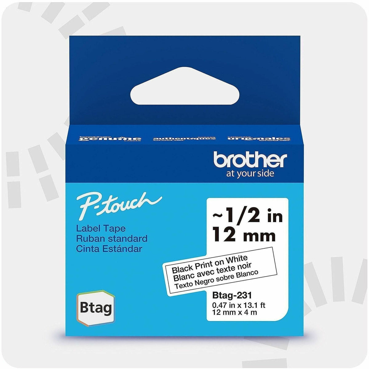 Brother P-touch BTAG-231 Black on White Label Tape - 2000