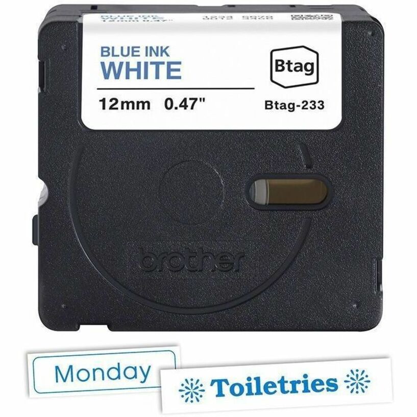 Brother P-touch BTAG-233 Blue on White Label Tape - Alternate-Image1