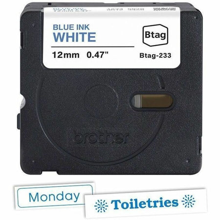 Brother P-touch BTAG-233 Blue on White Label Tape - Alternate-Image1