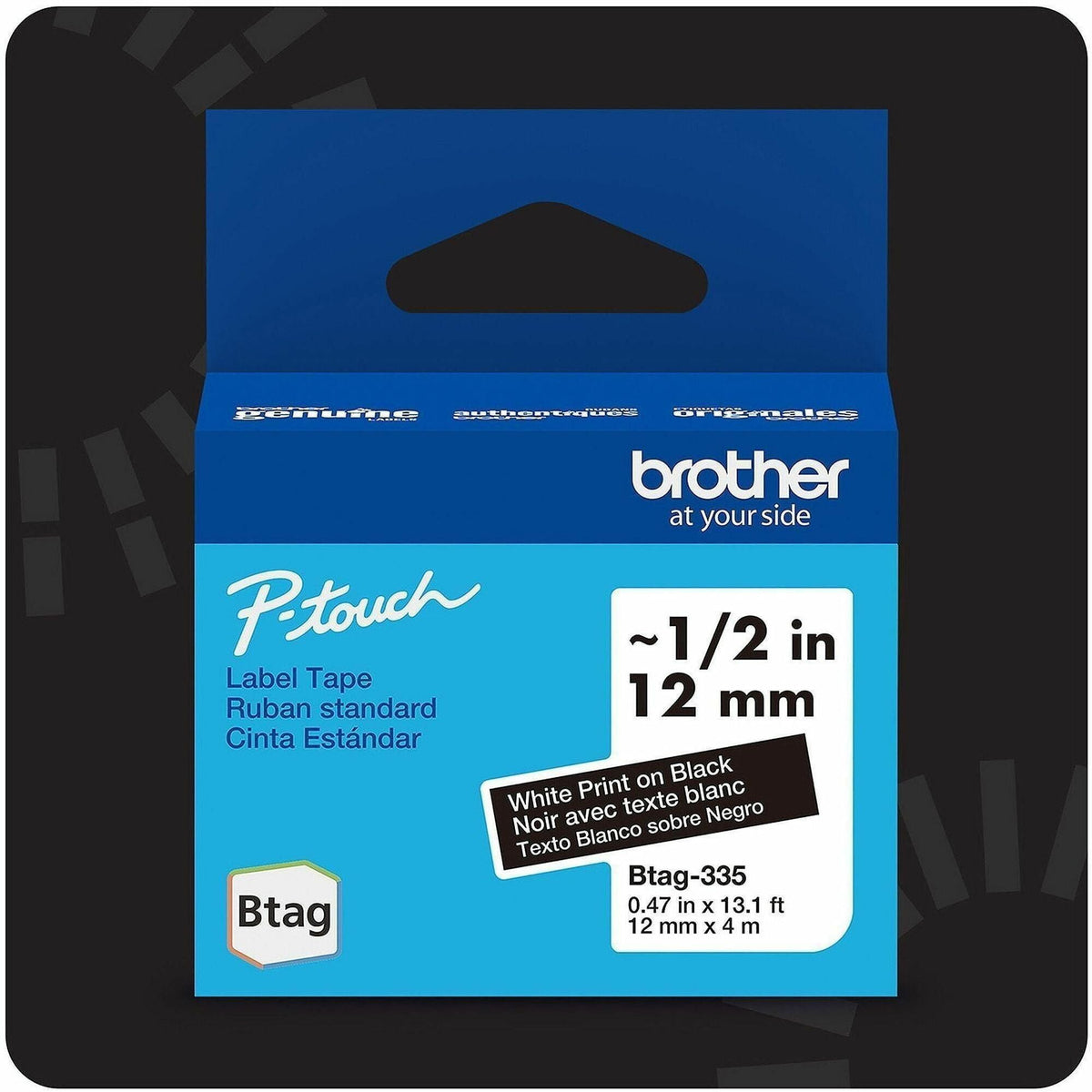 Brother P-touch BTAG-335 White on Black Label Tape - 2000