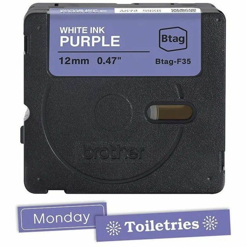 Brother P-touch BTAG-F35 White on Purple Label Tape - Alternate-Image1