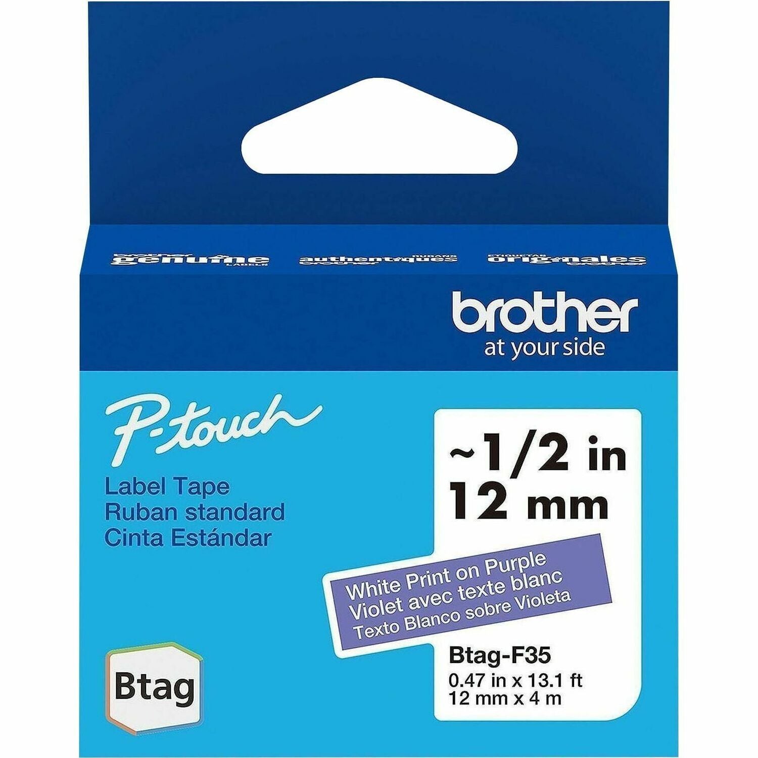 Brother P-touch BTAG-F35 White on Purple Label Tape - 1500