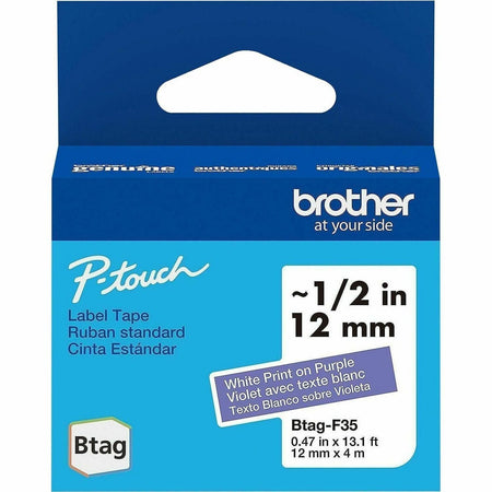 Brother P-touch BTAG-F35 White on Purple Label Tape - 1500