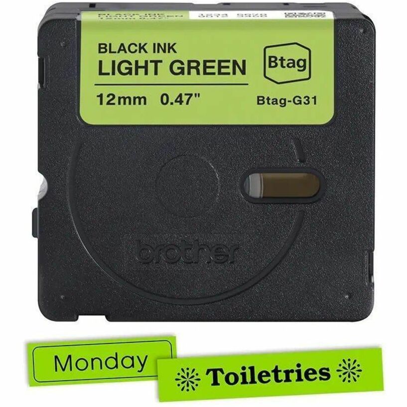 Brother P-touch BTAG-G31 Black on Light Green Label Tape - Alternate-Image1