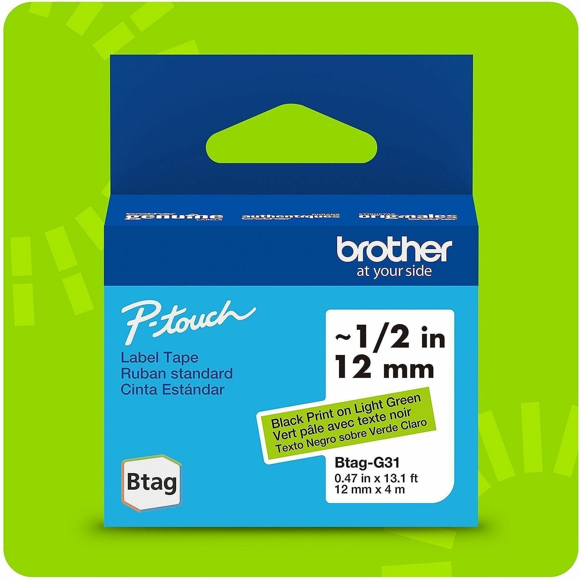 Brother P-touch BTAG-G31 Black on Light Green Label Tape - 2000