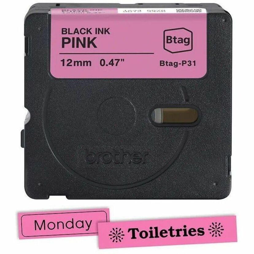 Brother P-touch BTAG-P31 Black on Pink Label Tape - Alternate-Image1