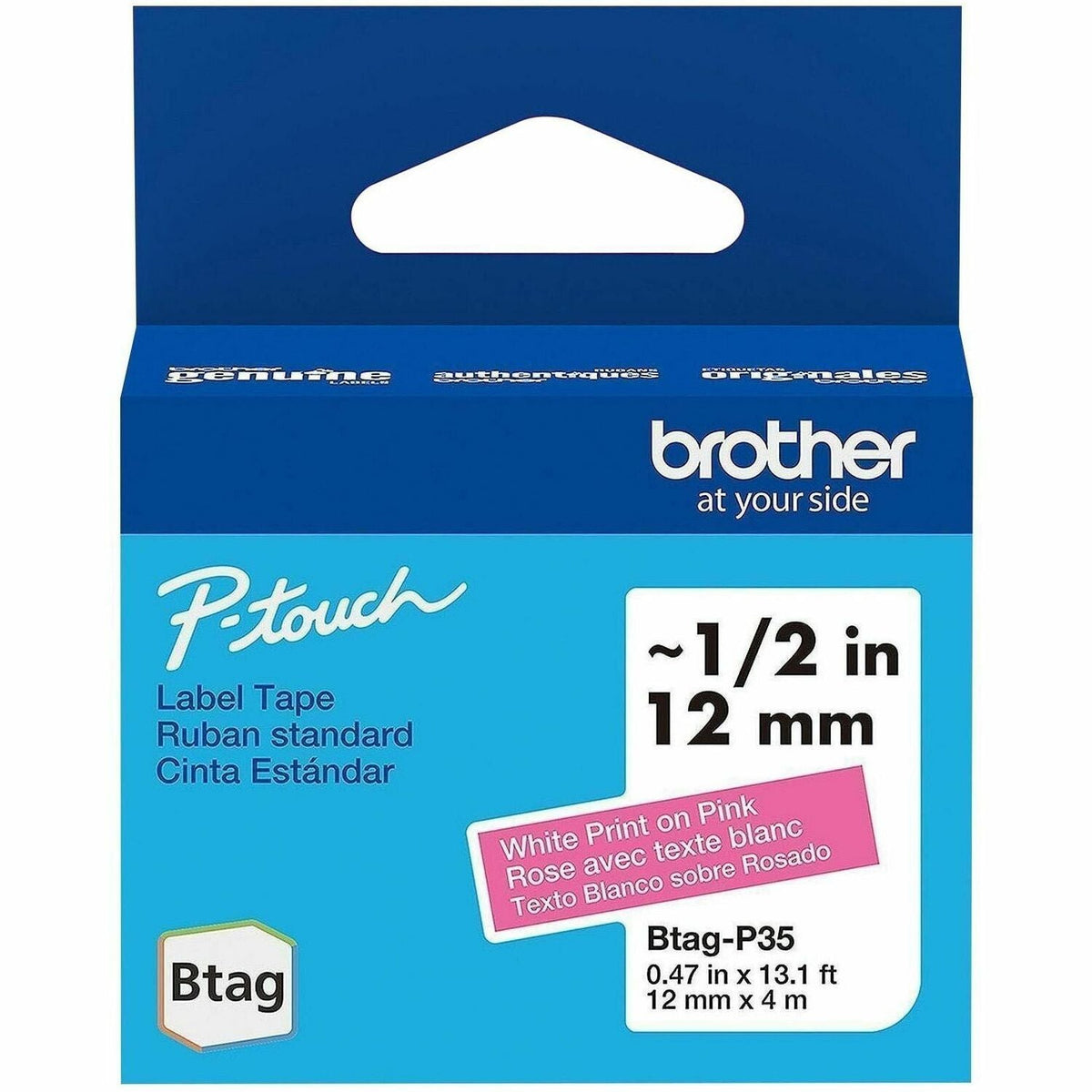 Brother P-touch BTAG-P35 White on Pink Label Tape - 1500