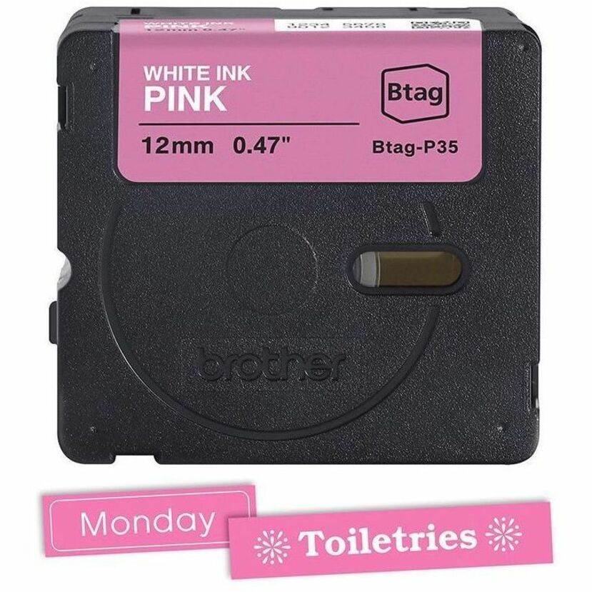 Brother P-touch BTAG-P35 White on Pink Label Tape - Alternate-Image1