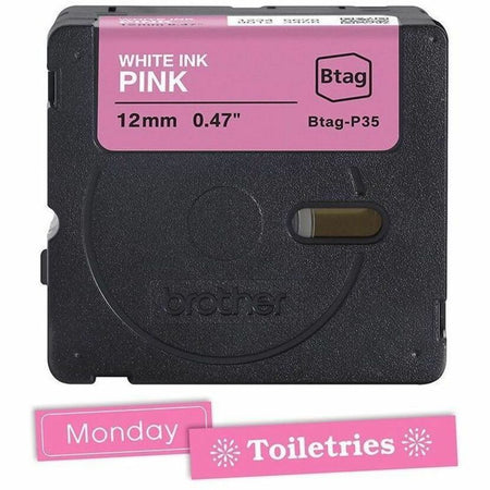 Brother P-touch BTAG-P35 White on Pink Label Tape - Alternate-Image1